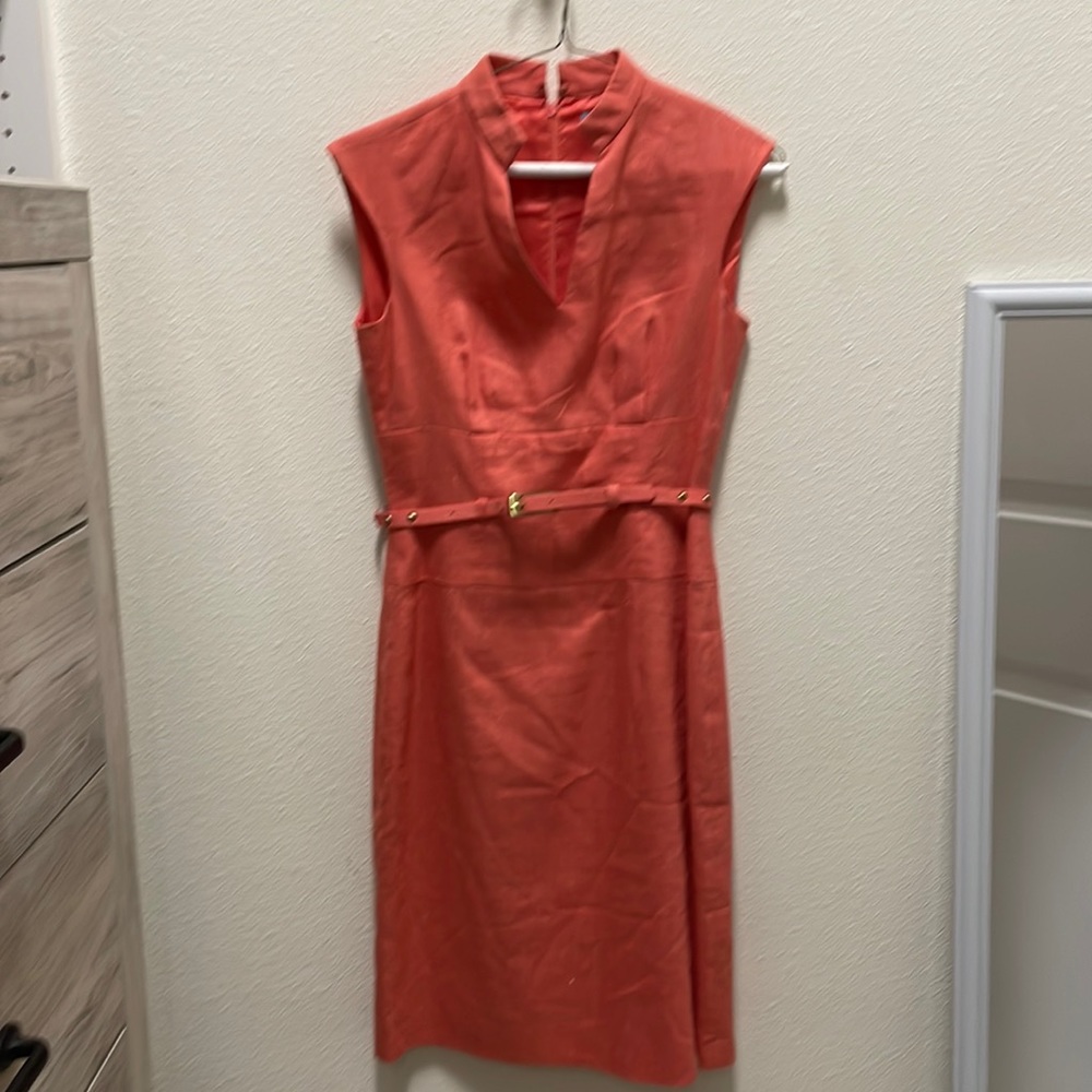 Orange Antonio Melanie size 0 dress. Sleeveless, studded belt, v-neck